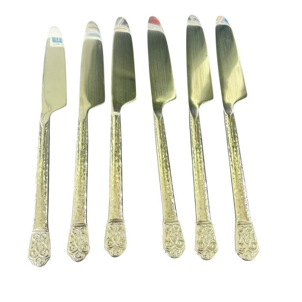 Gourmet Settings AVALON BARCELONA Knives Hammered Stainless 18/10~Set of 6